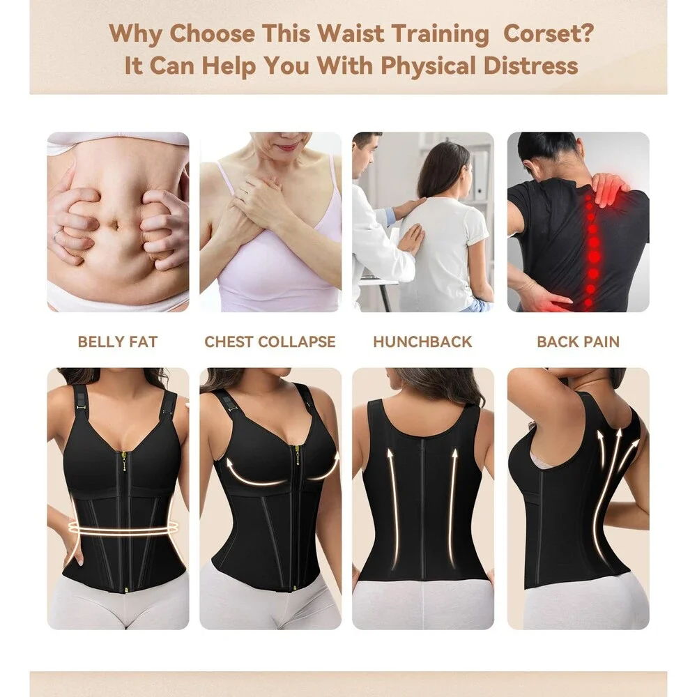 SHAPSHE Women's Black Waist Trainer Corset Tummy Control Sport Workout Body M